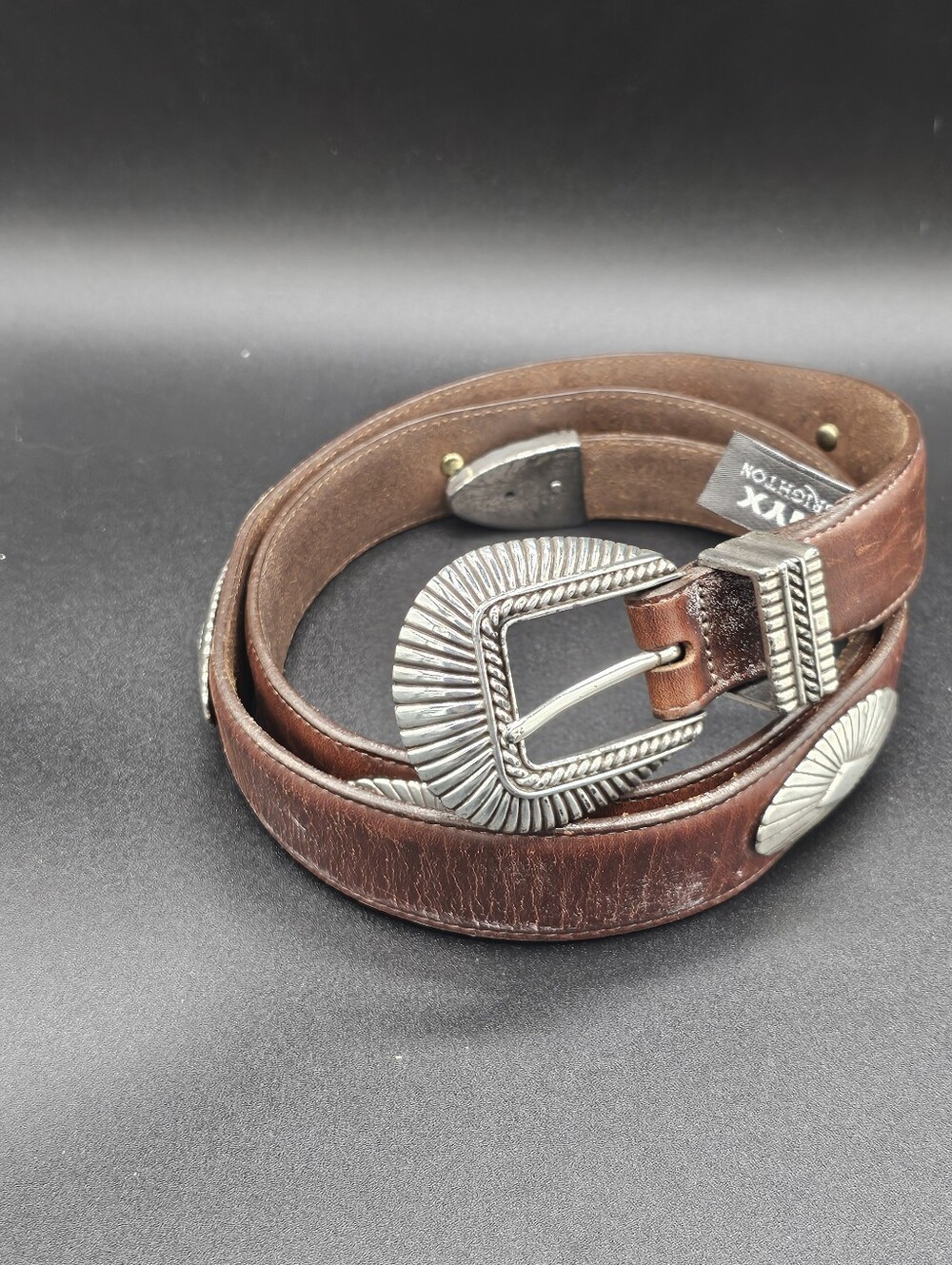 Vintage Onyx by Brighton Men's Size 40 Brown Leather Western Concho Belt 1995 US
